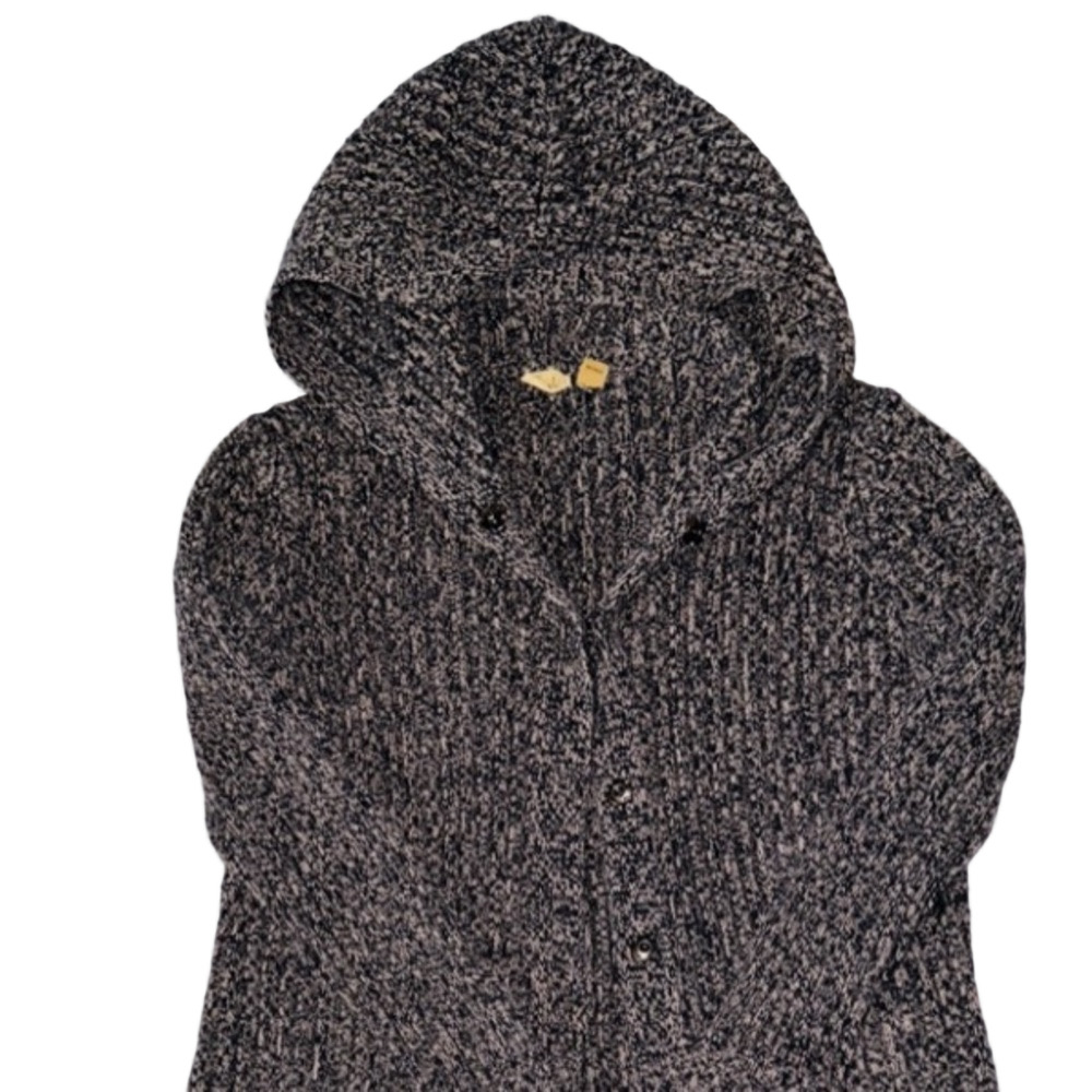 Nordstrom Caslon Cozy Knit Hooded Long Cardigan Marled Black Brown Button Hood